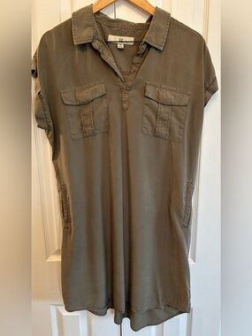 Thread & Supply Utility Shirt Dress 100% Lyocell Sage Green Relaxed L EUC